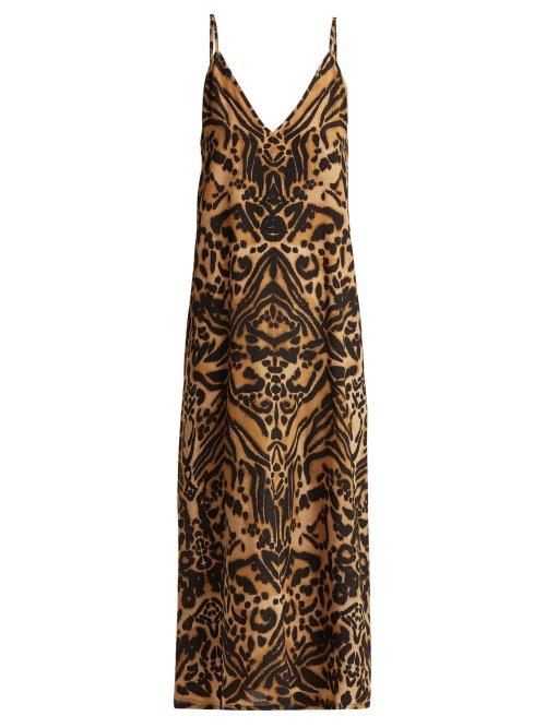Matchesfashion.com Raey - V Neck Silk Tiger Print Midi Slip Dress - Womens - Brown Multi