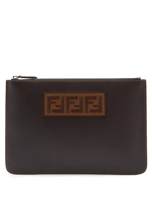 Matchesfashion.com Fendi - Logo Patch Leather Pouch - Mens - Black Multi