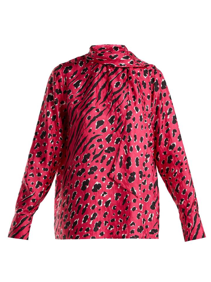 Valentino Animal-print Silk Blouse