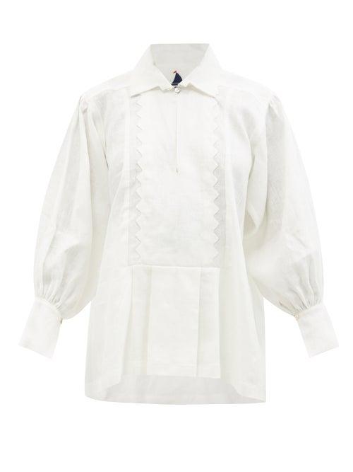 Ladies Beachwear Les Vacances D'irina - Ancestral Balloon-sleeve Linen Blouse - Womens - White