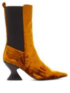 Matchesfashion.com Marques'almeida - Point Toe Crushed Velvet Boots - Womens - Gold