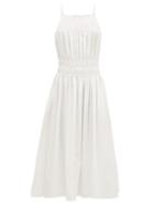 Matchesfashion.com Three Graces London - Ruched Cotton-poplin Midi Dress - Womens - White