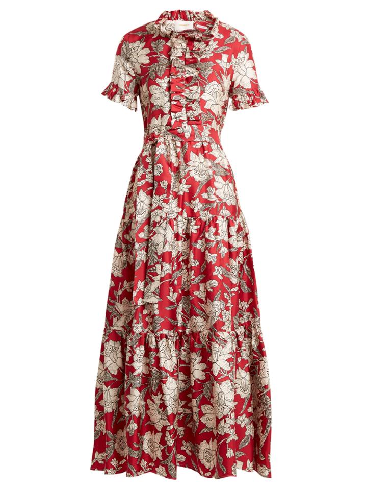 La Doublej Editions Long & Sassy Lilium-print Silk-twill Dress