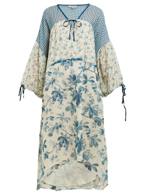 Matchesfashion.com D'ascoli - Whitney Floral Print Tie Waist Cotton Dress - Womens - Blue Print