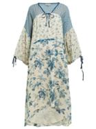Matchesfashion.com D'ascoli - Whitney Floral Print Tie Waist Cotton Dress - Womens - Blue Print