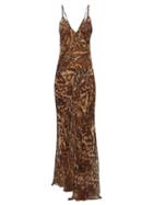 Matchesfashion.com Raey - Dip Hem Tiger Print Sheer Silk Slip Dress - Womens - Brown Multi