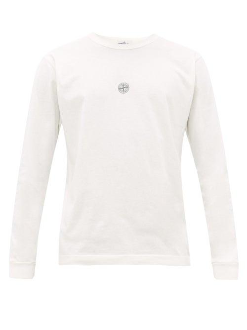 Matchesfashion.com Stone Island - Logo Print Long Sleeved Cotton T Shirt - Mens - White