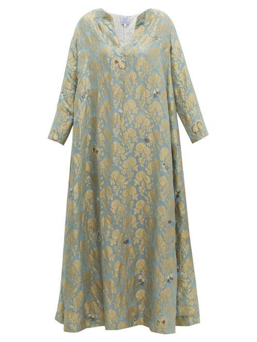 Matchesfashion.com Thierry Colson - Samia Silk Floral Brocade Dress - Womens - Blue