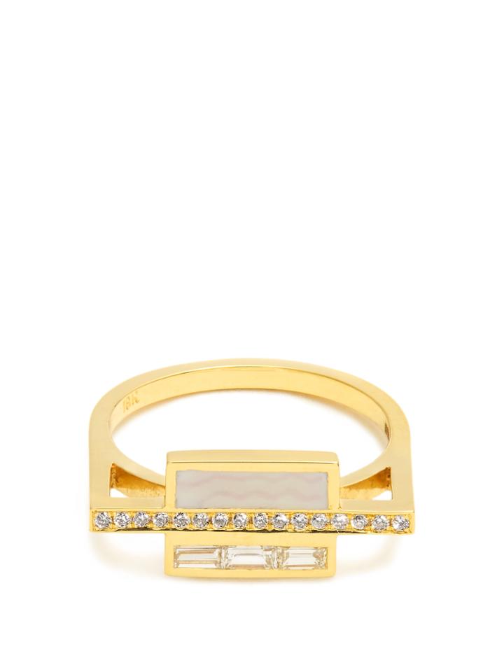 Azlee White Light Diamond, Enamel & Yellow-gold Ring