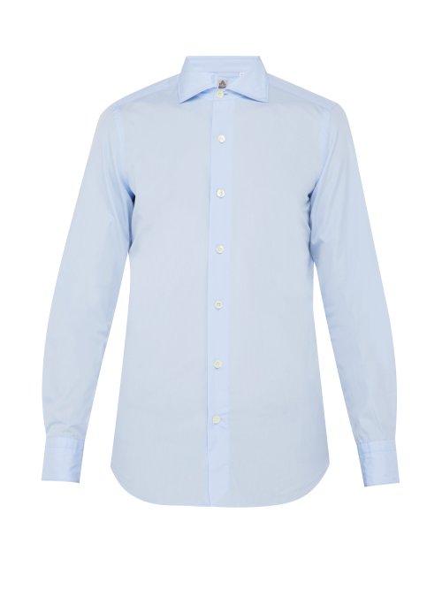 Matchesfashion.com Finamore 1925 - Seattle Spread Collar Cotton Shirt - Mens - Light Blue
