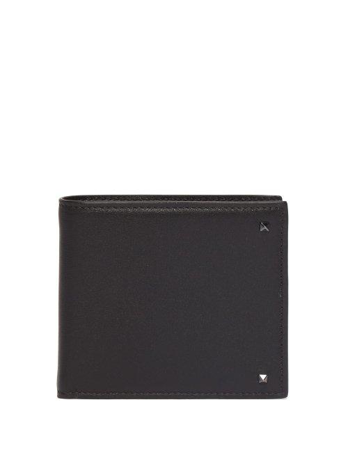 Matchesfashion.com Valentino - Rockstud Bi Fold Grained Leather Wallet - Mens - Black