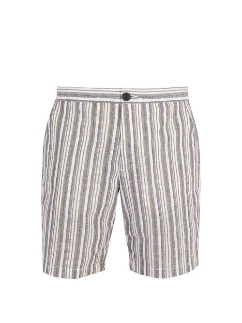 Matchesfashion.com Oliver Spencer - Striped Cotton And Linen Blend Shorts - Mens - Green