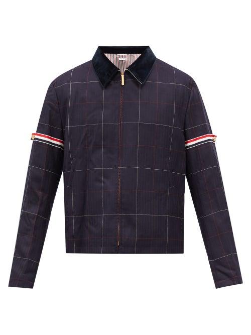 Thom Browne - Grosgrain-armband Checked Wool Jacket - Mens - Navy