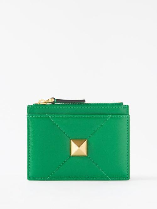 Valentino Garavani - Roman Stud Leather Cardholder - Womens - Green