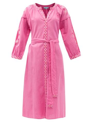 Matchesfashion.com Melissa Odabash - Melanie Belted Embroidered Cotton-blend Dress - Womens - Pink White