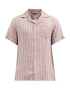 Matchesfashion.com Frescobol Carioca - Thomas Short-sleeved Leblon-stripe Linen Shirt - Mens - Grey