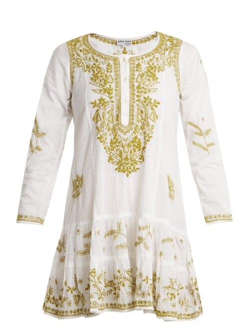 Matchesfashion.com Juliet Dunn - Embroidered Cotton Dress - Womens - White Multi