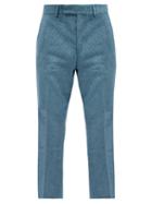 Matchesfashion.com Amiri - Diamond-jacquard Velvet Flared Trousers - Mens - Blue