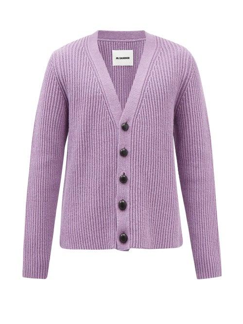 Jil Sander - Ribbed Wool And Cotton-blend Cardigan - Mens - Purple