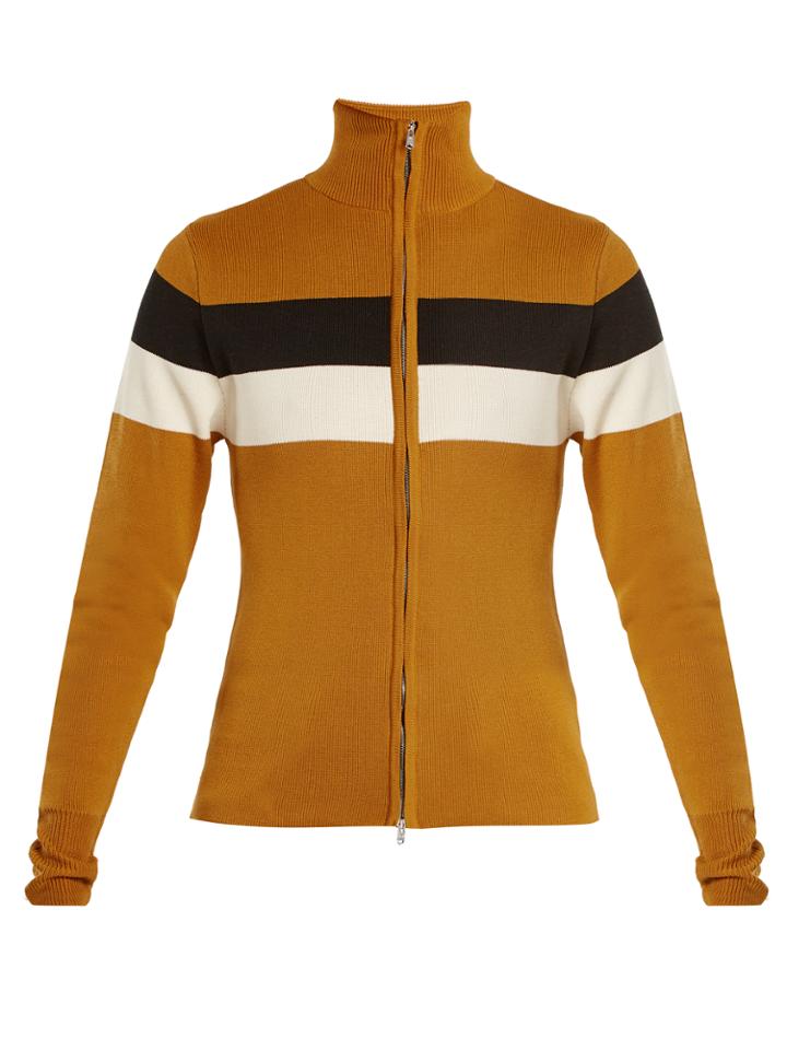 Wales Bonner Emory Striped-detail Zip-front Silk-blend Sweater