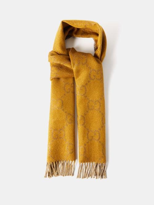 Gucci - Gg-logo Lurex Wool-blend Scarf - Womens - Brown Beige