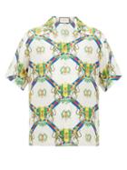 Matchesfashion.com Gucci - Crest Print Cuban Collar Silk Shirt - Mens - White Multi