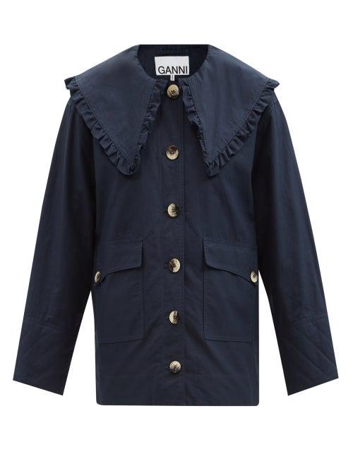 Ganni - Ruffled-collar Canvas Jacket - Womens - Navy