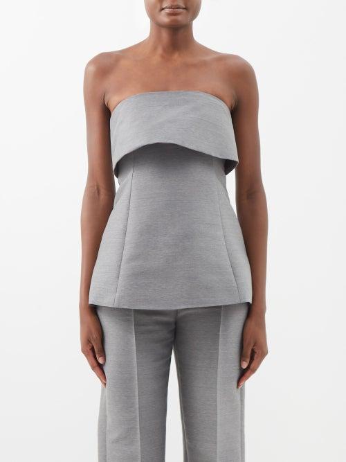 Toteme - Foldover-panel Twill Bandeau Top - Womens - Light Grey