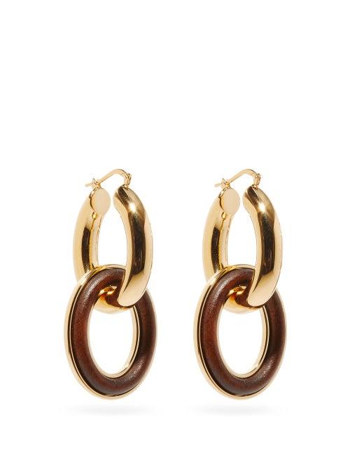Matchesfashion.com Jil Sander - Eclipse Wood-insert Double-hoop Earrings - Womens - Brown Gold