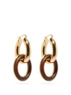 Matchesfashion.com Jil Sander - Eclipse Wood-insert Double-hoop Earrings - Womens - Brown Gold