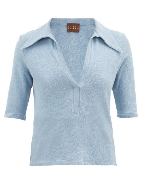Matchesfashion.com Albus Lumen - Point-collar Terry Cotton-blend Polo Shirt - Womens - Blue