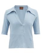 Matchesfashion.com Albus Lumen - Point-collar Terry Cotton-blend Polo Shirt - Womens - Blue