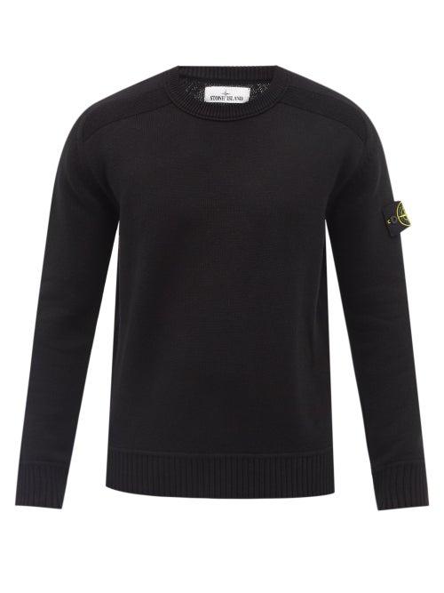 Mens Rtw Stone Island - Logo-patch Cotton-blend Sweater - Mens - Black