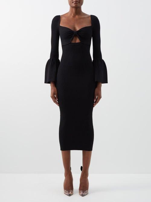 Self-portrait - Sweetheart-neckline Ribbed-jersey Midi Dress - Womens - Black