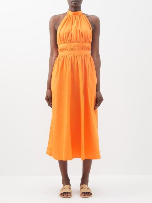 Emporio Sirenuse - August Open-back Cotton-poplin Halterneck Dress - Womens - Orange