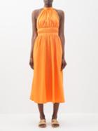 Emporio Sirenuse - August Open-back Cotton-poplin Halterneck Dress - Womens - Orange