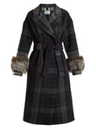 Prada Fur-trimmed Checked Wool Coat