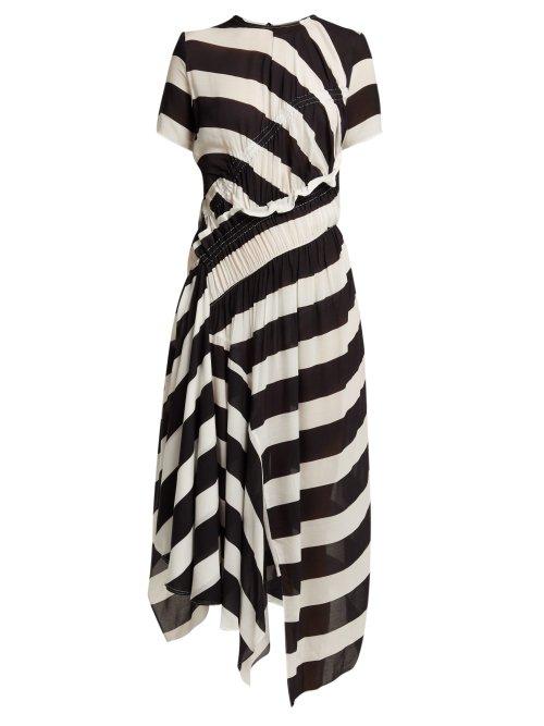 Matchesfashion.com Preen Line - Striped Asymmetric Hem Crepe Dress - Womens - Black Multi
