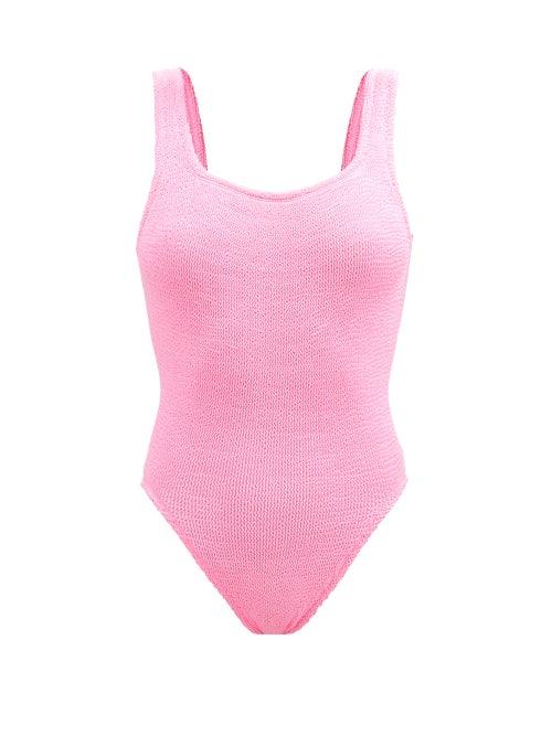 Hunza G - Square-neck Crinkle-jersey Swimsuit - Womens - Bright Pink