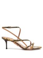 Matchesfashion.com Aquazzura - Carolyne 60 Python Print Leather Sandals - Womens - Yellow Multi