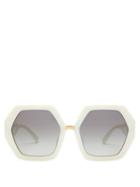 Matchesfashion.com Valentino - Hexagon Frame Acetate And Metal Sunglasses - Womens - White