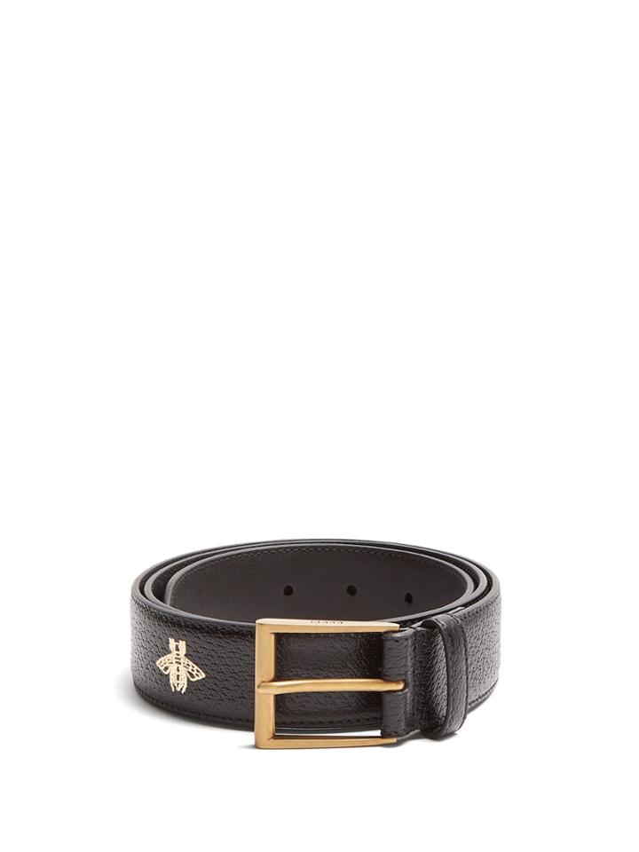 Gucci Star And Bee-print Leather Belt