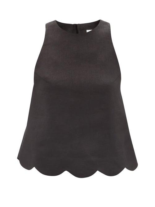 Ladies Beachwear Lisa Marie Fernandez - Scalloped-hem Linen Top - Womens - Black