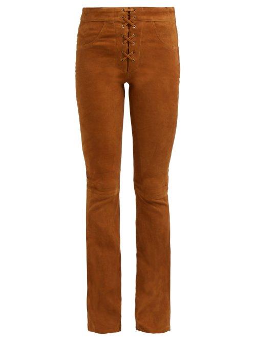 Matchesfashion.com Frame - Boot Cut Suede Trousers - Womens - Light Brown