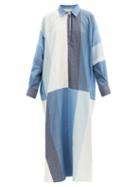 Matchesfashion.com Marrakshi Life - Point-collar Colour-block Cotton-blend Kaftan - Womens - Blue Stripe