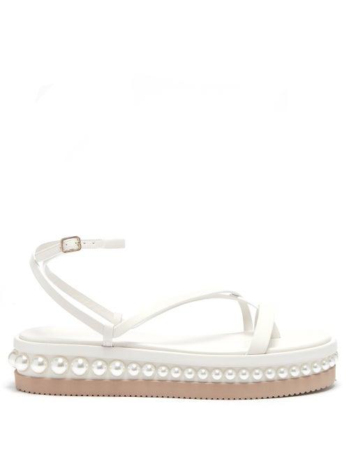Ladies Shoes Jimmy Choo - Pine Pearl-embellished Leather Sandals - Womens - White