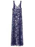 Norma Kamali - Eloise Floral-devor And Mesh Dress - Womens - Dark Blue