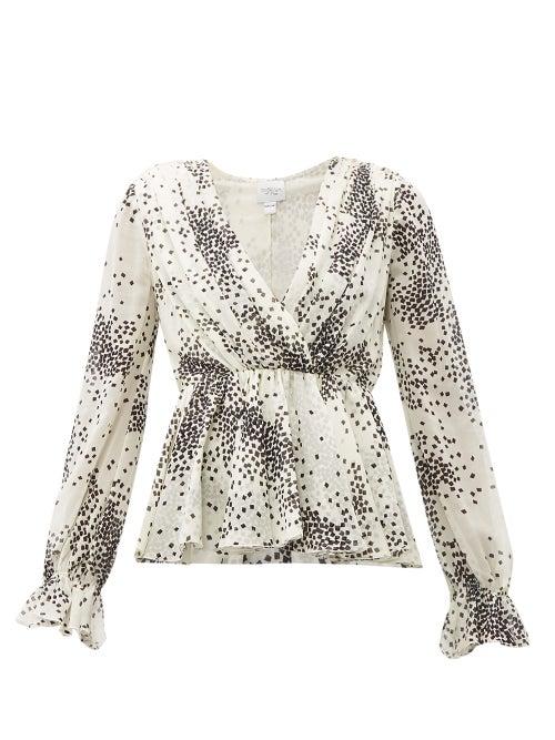 Matchesfashion.com Giambattista Valli - Square Print Ruffled Silk Blouse - Womens - Ivory Multi