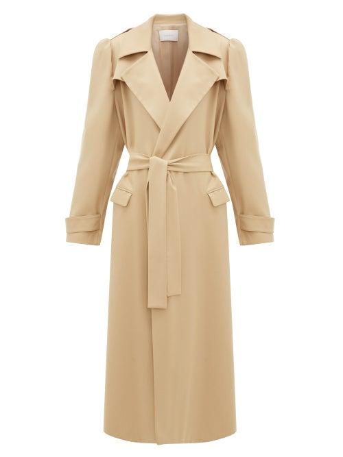 Matchesfashion.com Ryan Roche - Puff-sleeved Wool-gabardine Trench Coat - Womens - Beige
