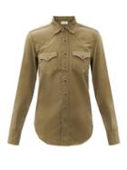 Matchesfashion.com Saint Laurent - Western Cotton Herringbone-twill Shirt - Womens - Khaki
